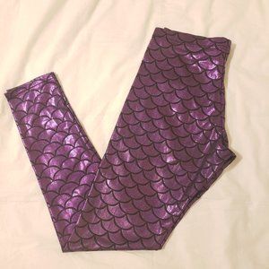 Metallic purple mermaid leggings-M